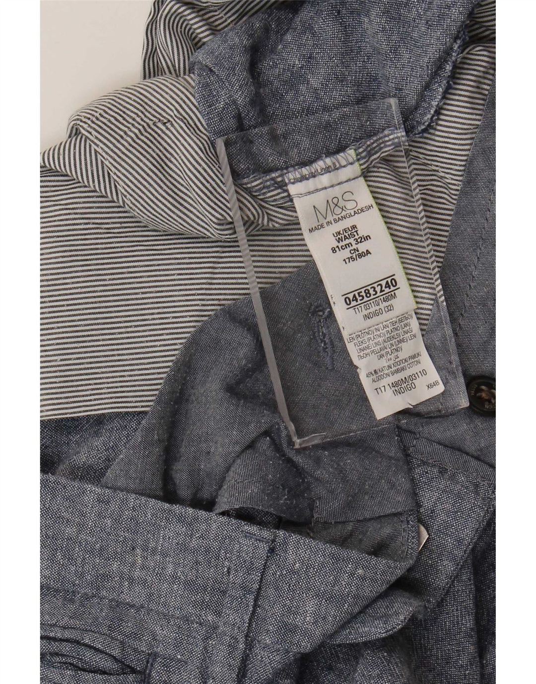 Marks & Spencer Herre Chino Shorts W32 Medium Blue Linen