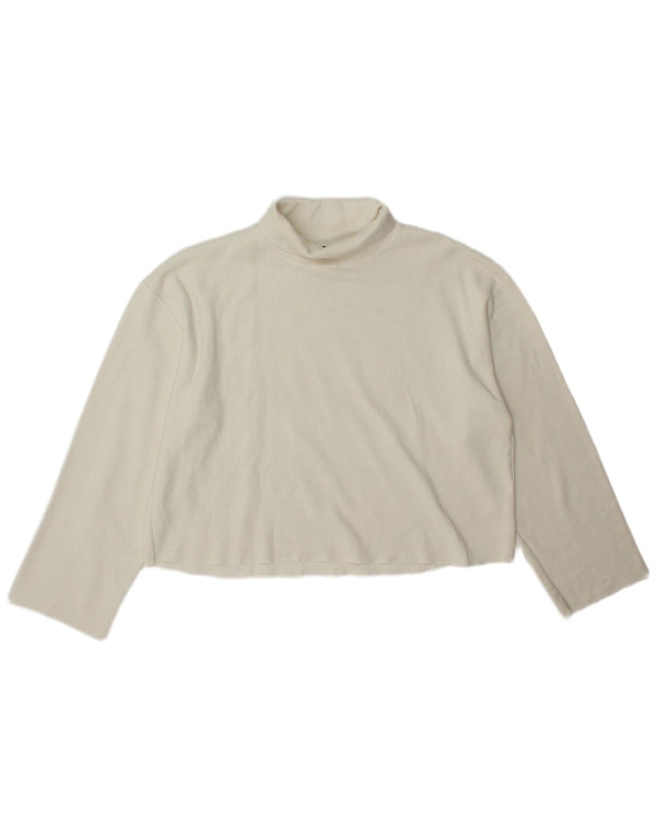 Zara Womens Crop Roll Neck Top Langærmet UK 14 Medium Off White