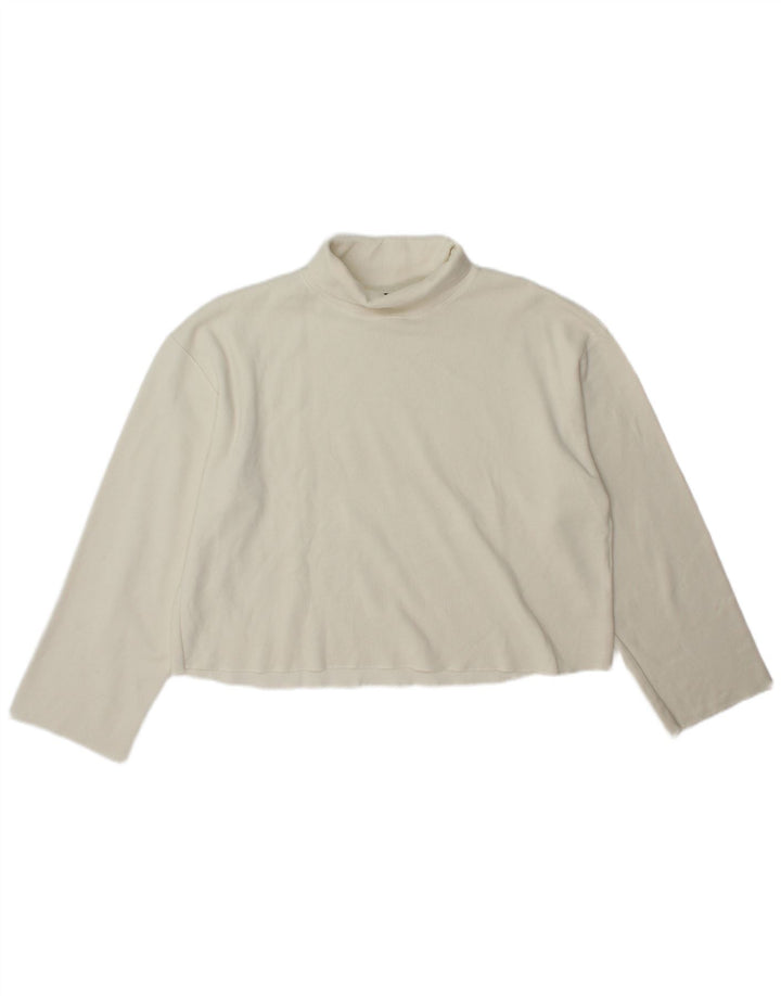 Zara Womens Crop Roll Neck Top Langærmet UK 14 Medium Off White