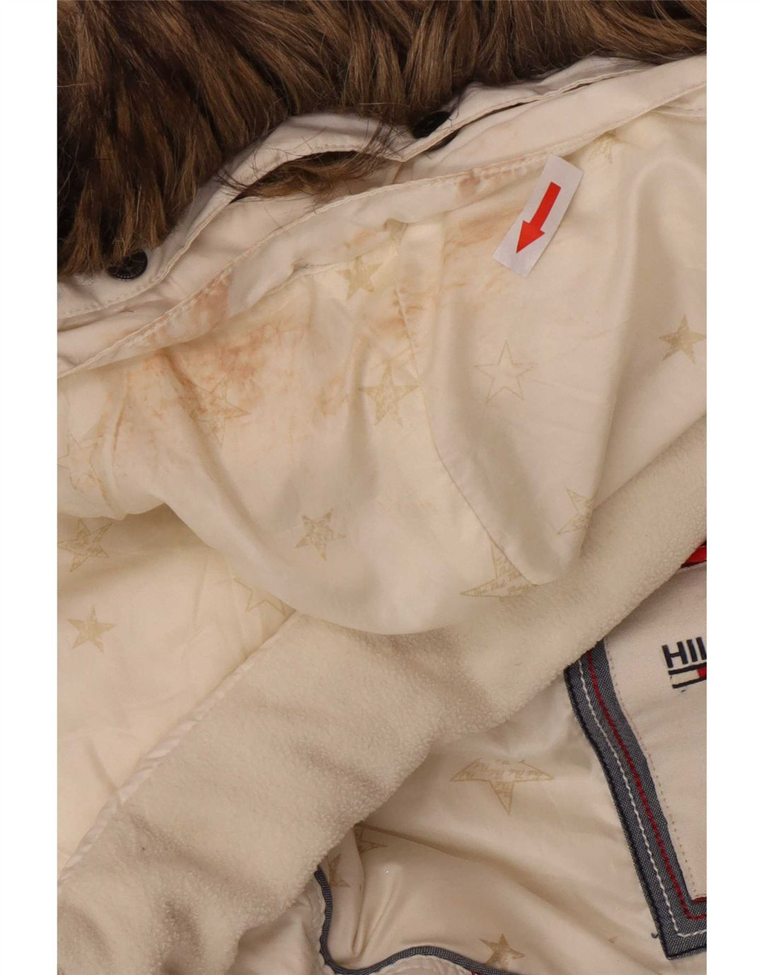 Tommy Hilfiger Dame Hætte Polstret Frakke UK 6 XS Hvid Polyester