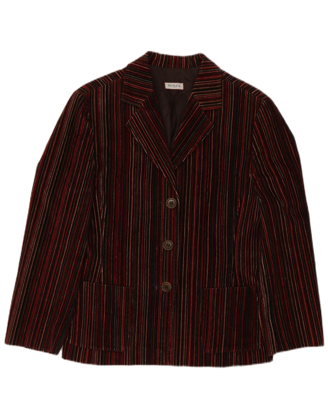 Max & Co. Dame 3-knaps blazerjakke UK 10 Small Bourgogne stribet