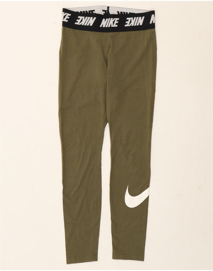 Nike Dame Grafiske Leggings UK 12 Medium Khaki Colourblock Bomuld