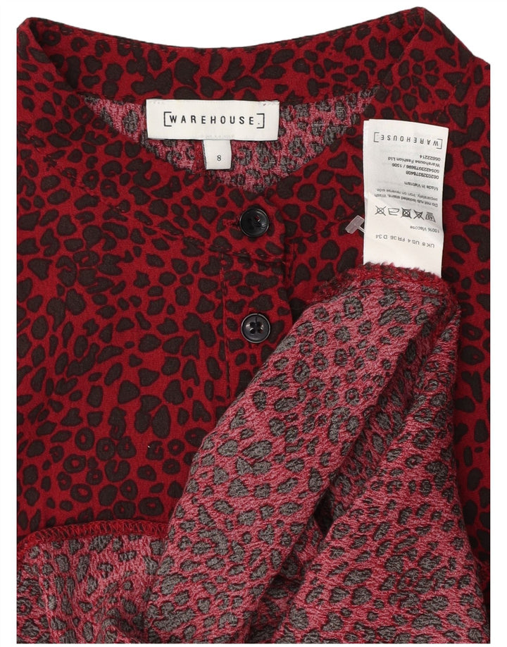 WAREHOUSE Dame skjortekjole UK 8 Small Red Animal Print Viscose
