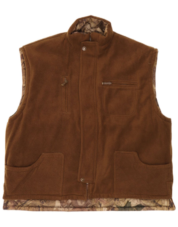 Vintage Herre vendbar Fleece Gilet UK 46 3XL Brun Camouflage Polyester