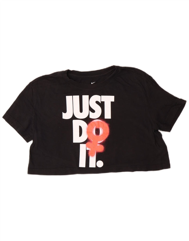 Nike Dame Loose Fit Crop Grafisk T-Shirt Top UK 14 Medium Sort Bomuld