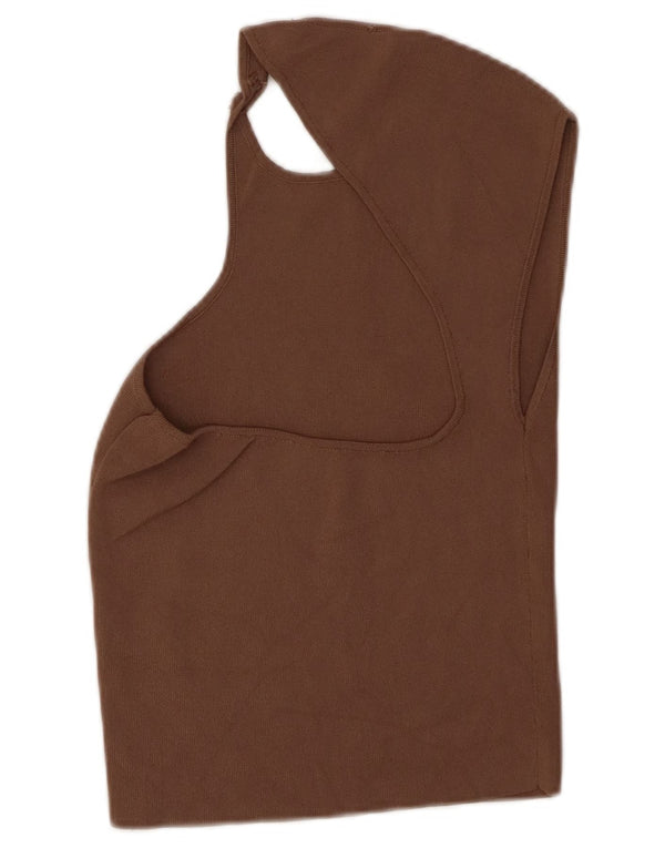 Zara Womens Cut Out Ærmeløs Crop Top UK 12 Medium Brown Viscose