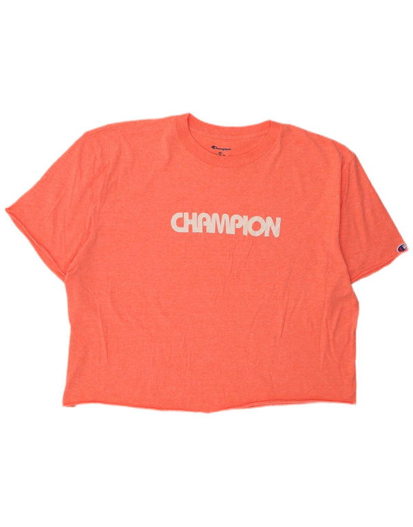 CHAMPION Dame Crop Grafisk T-Shirt Top UK 20 2XL Orange Flecked