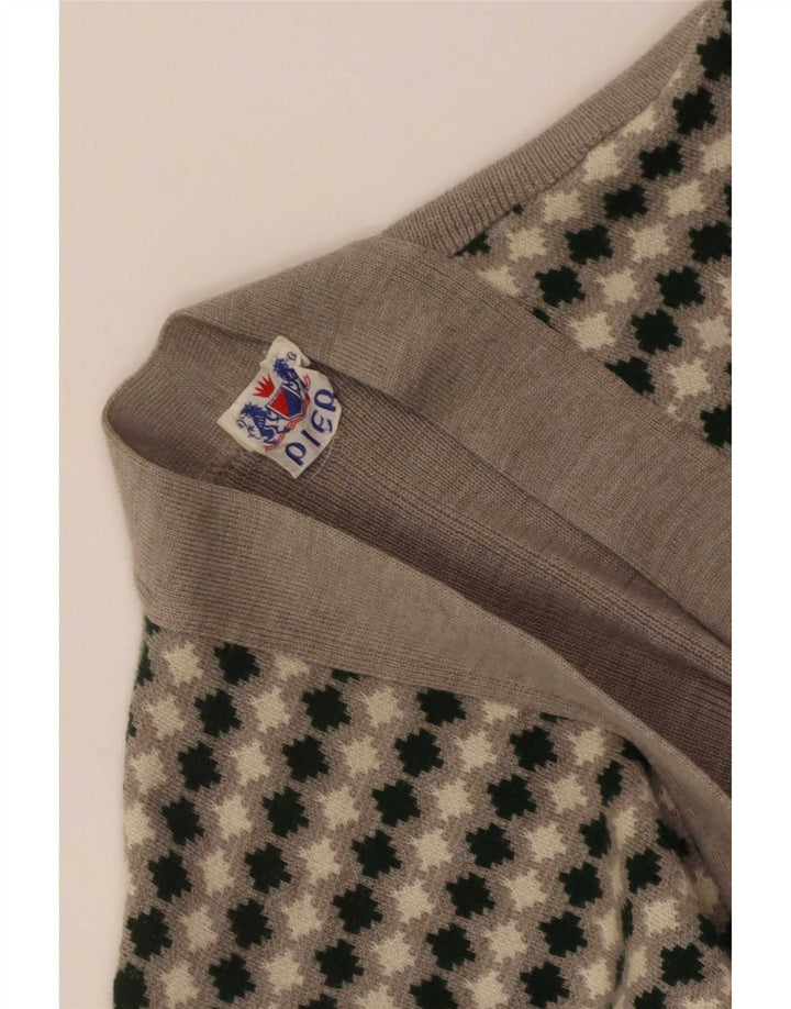 Vintage Dame Cardigan Sweater UK 8 Small Beige Geometric