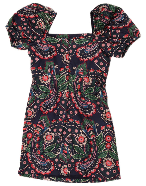 Boden Dame Skede Kjole UK 10 Small Navy Blue Paisley Cotton