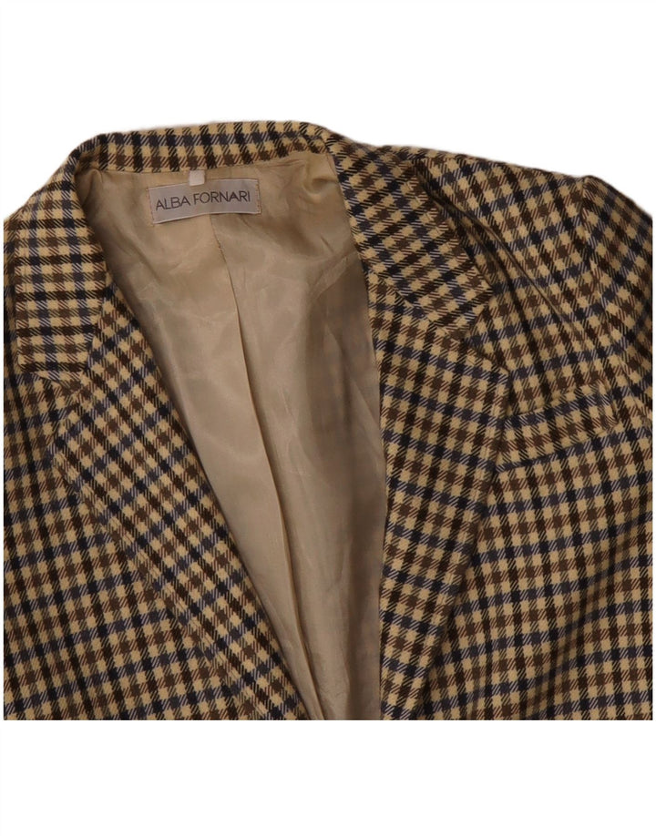 ALBA FORNARI Dame Longline Blazer Jacket UK 14 Medium Beige Gingham