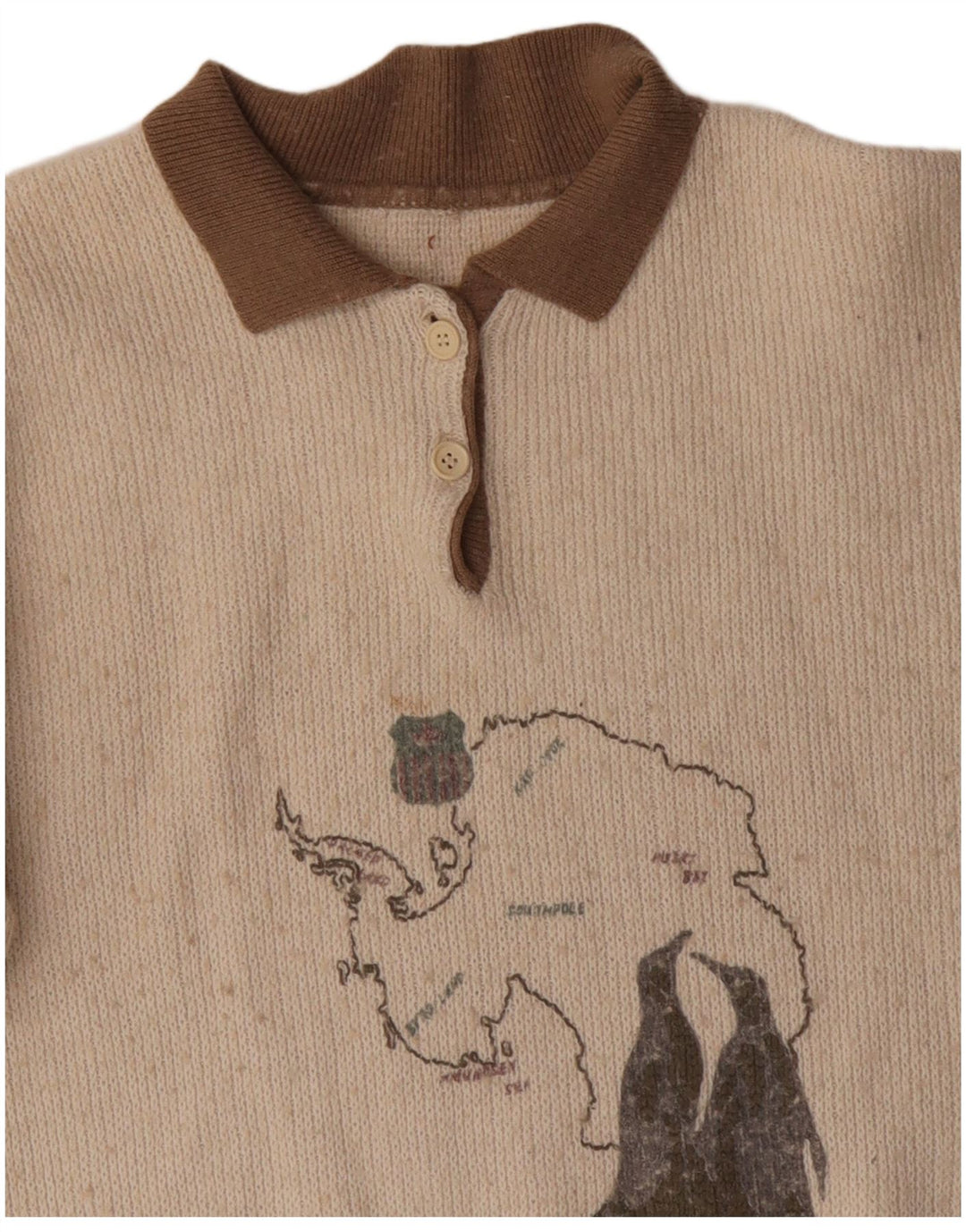 VINTAGE Dame Grafisk Polo Neck Jumper Sweater UK 16 Large Off White