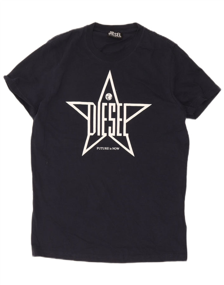 Diesel Herre grafisk T-shirt Top Medium Marineblå Bomuld
