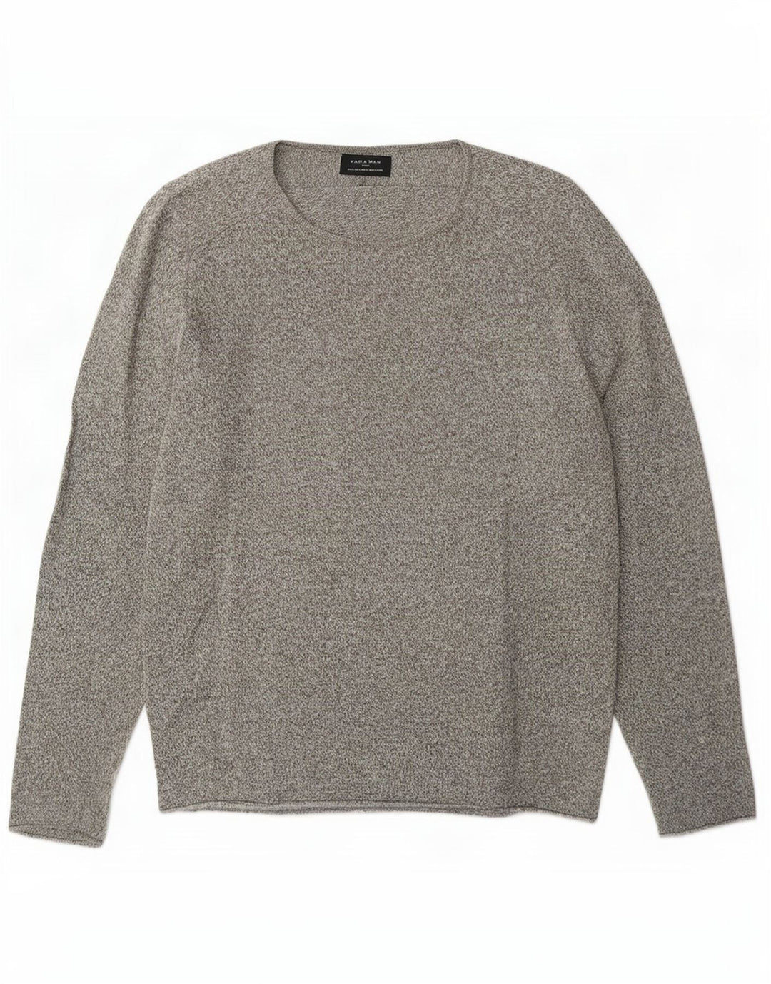 Zara Herre Boat Neck Jumper Sweater Stor Grå Flecked Bomuld