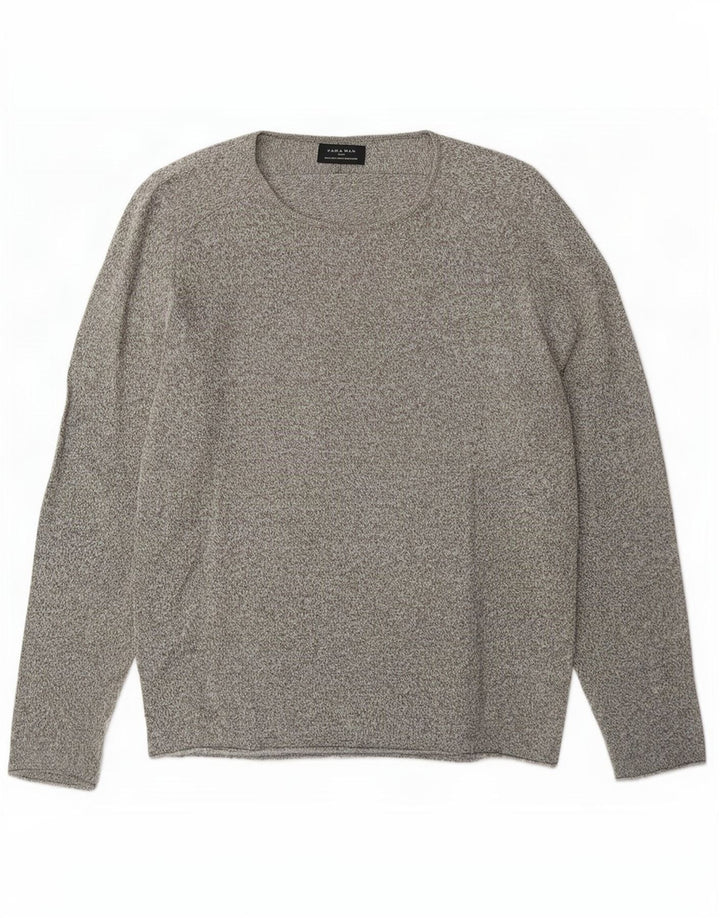 Zara Herre Boat Neck Jumper Sweater Stor Grå Flecked Bomuld
