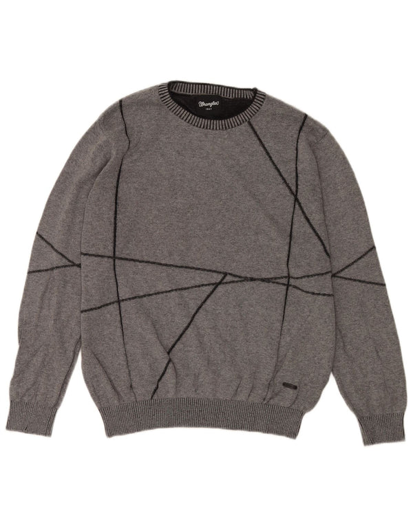 Wrangler Herre Crew Neck Jumper Sweater Medium Grey Geometrisk Bomuld