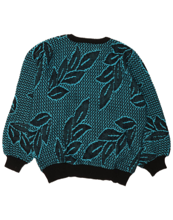 Vintage dame sweater med rund hals DK 14 Medium Blue Floral