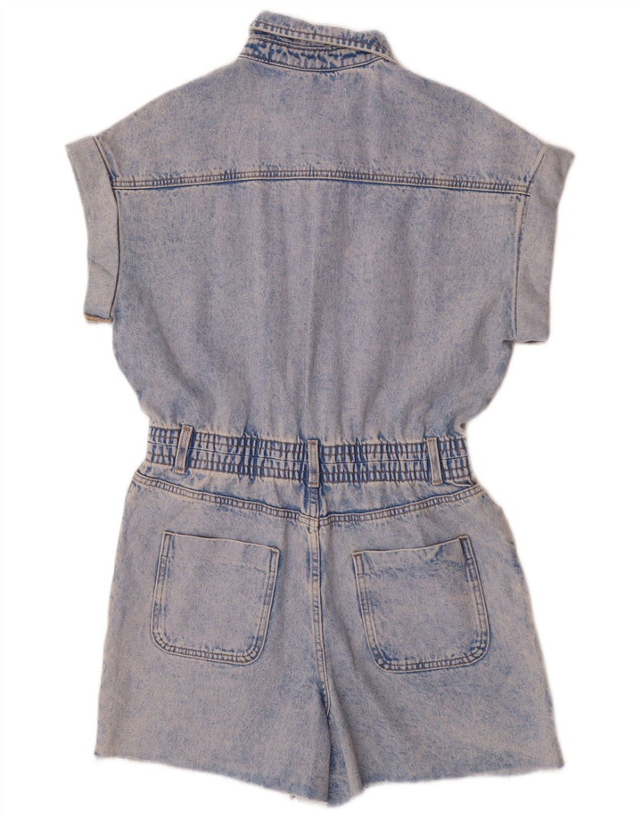 Zara Dame Denim Playsuit UK 14 Medium Blue Cotton