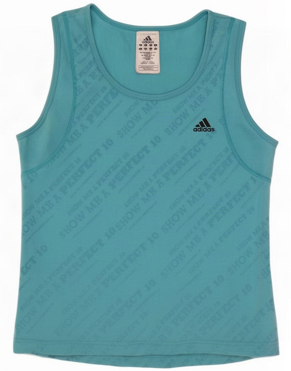 Adidas Womens Crop Grafisk Vest Top UK 16 Large Blue Cotton