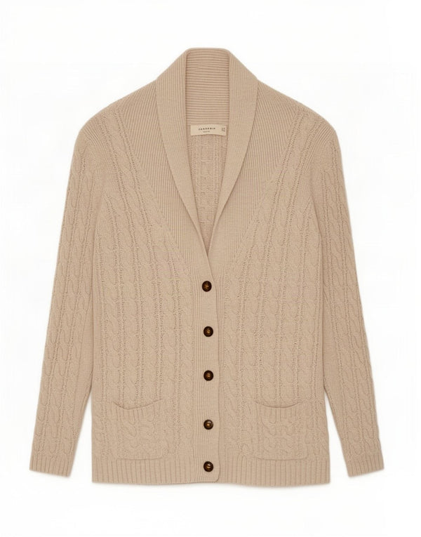 Zara Dame Cardigan Sweater UK 16 Stor Beige Bomuld