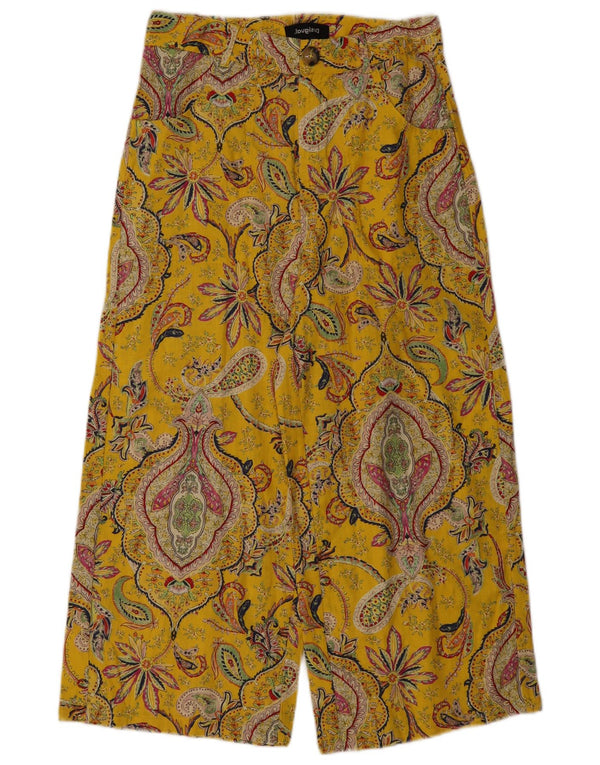 Desigual Womens Cropped Trousers EU 38 Medium W28 L24 Yellow Paisley