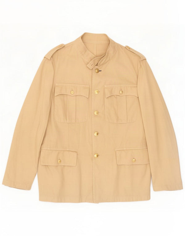 Vintage Herre Military Jacket IT 50 Large Beige Bomuld Klassisk