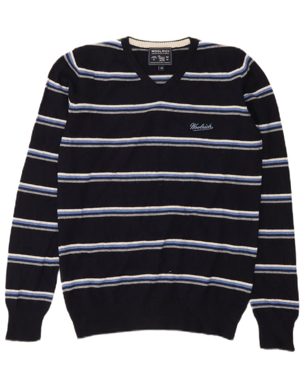 Woolrich drenge sweater med v-hals 11-12 år marineblå stribet uld