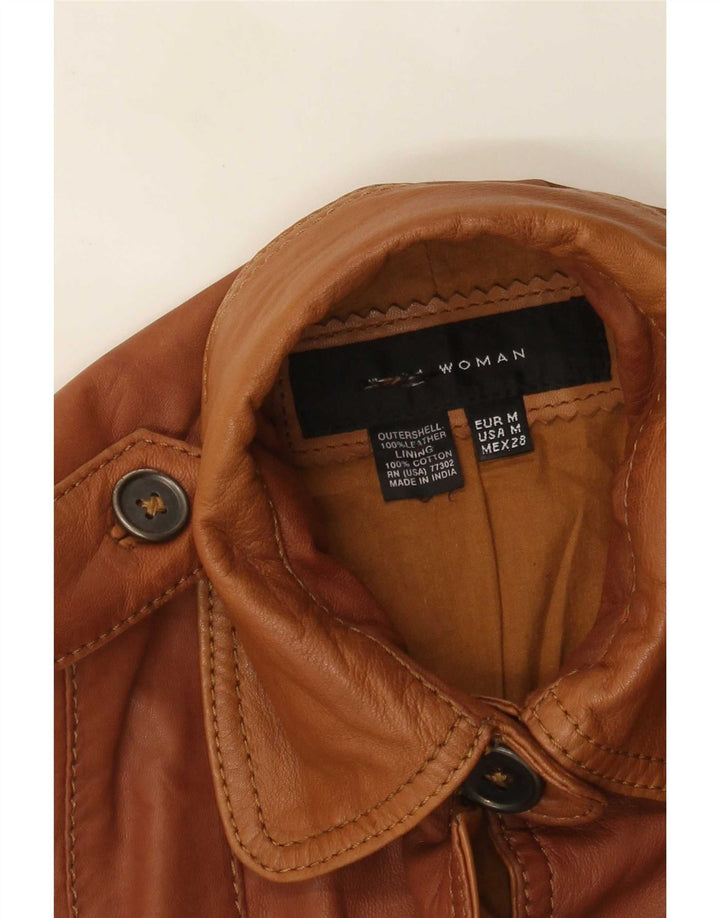 Zara Military Læderjakke til kvinder UK 14 Medium Brun