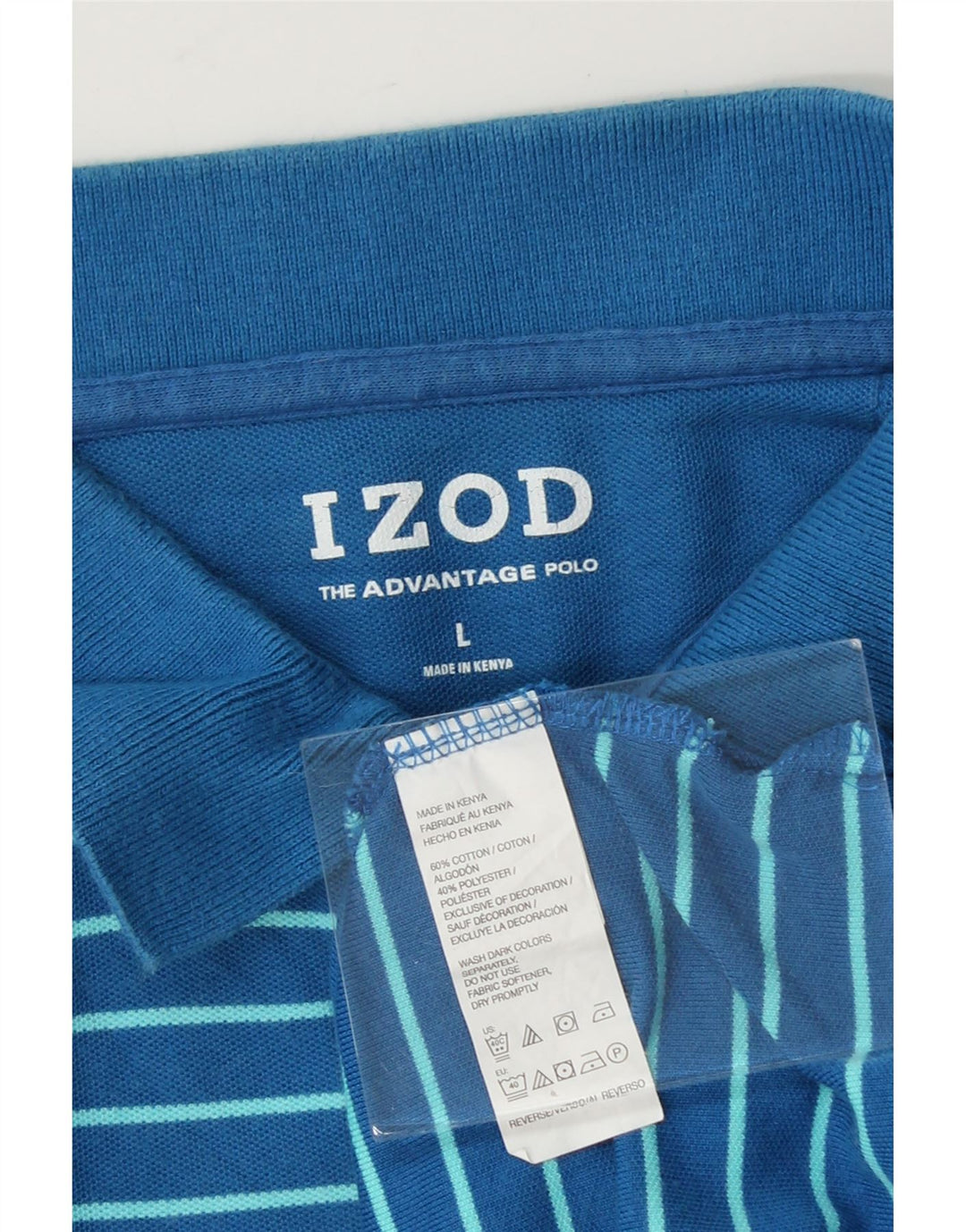 IZOD Mens Polo Shirt Large Blue Striped Cotton Vintage Izod and Second-Hand Izod from Messina Hembry 