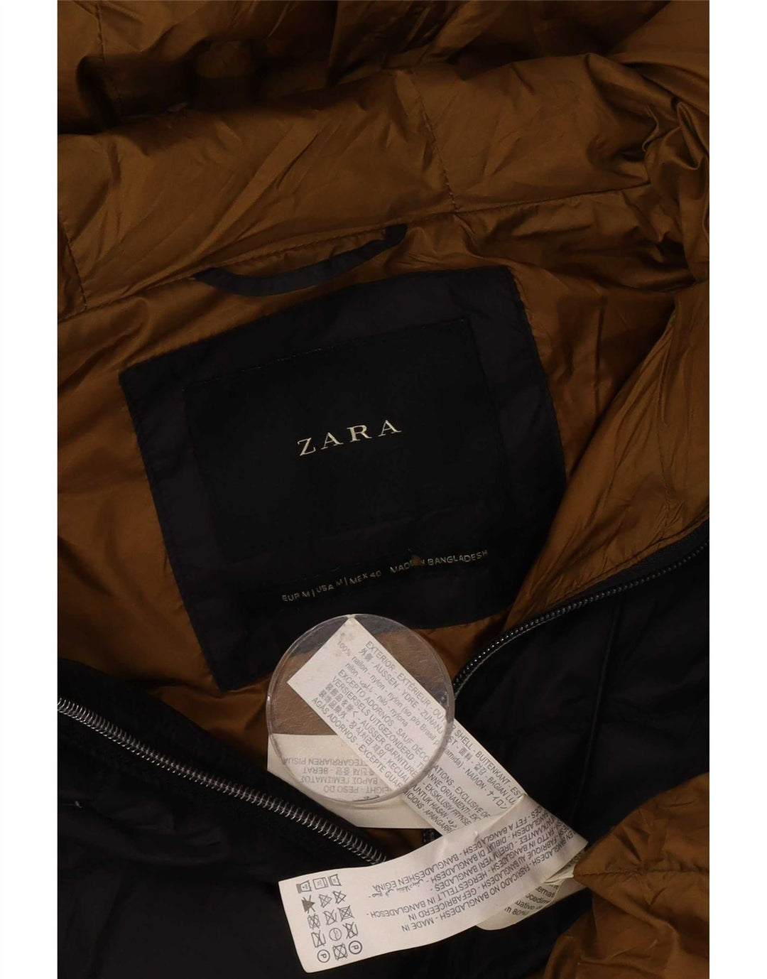 Zara Herre hættepolstret jakke UK 38 Medium Sort Nylon