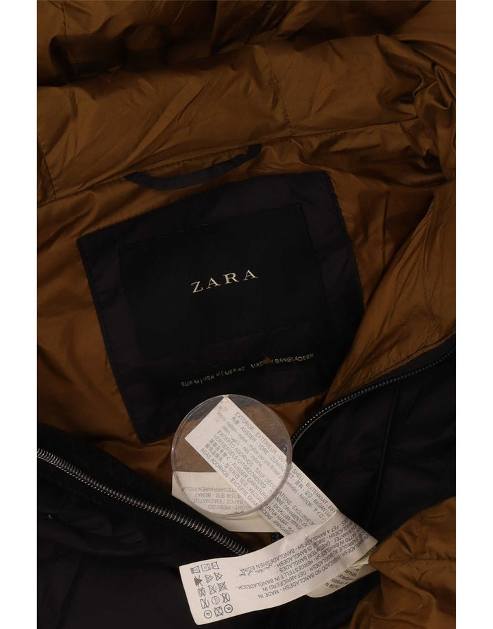 Zara Herre hættepolstret jakke UK 38 Medium Sort Nylon