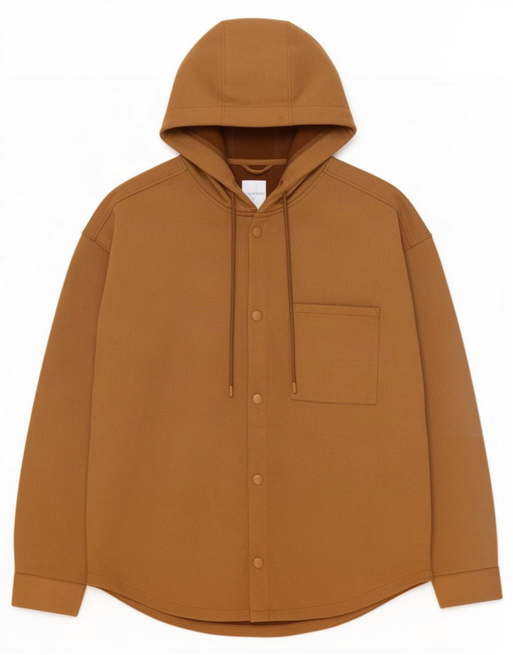 Zara Lumberjack-skjorte med hætte til mænd, medium brun polyester