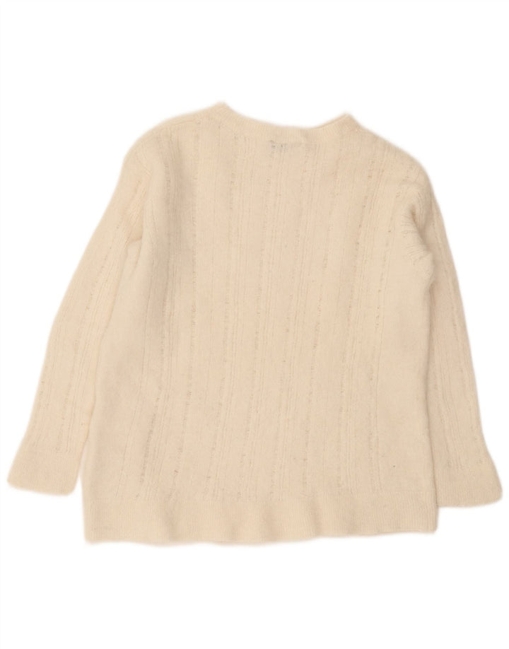 Zara Dame Boat Neck Jumper Sweater UK 14 Medium White Wool