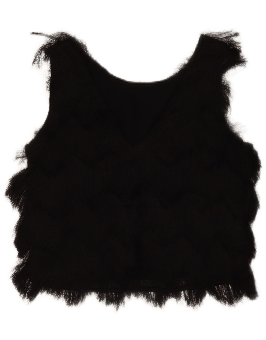 Zara Dame Ærmeløs Crop Bluse Top UK 10 Small Black Polyester