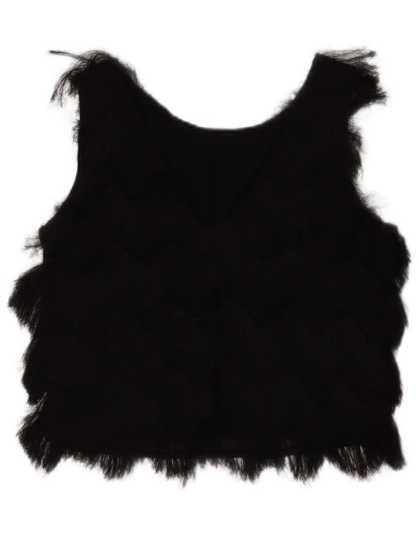 Zara Dame Ærmeløs Crop Bluse Top UK 10 Small Black Polyester