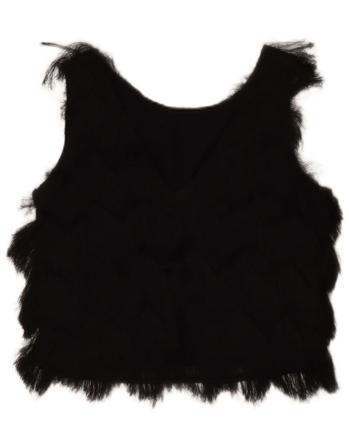 Zara Dame Ærmeløs Crop Bluse Top UK 10 Small Black Polyester