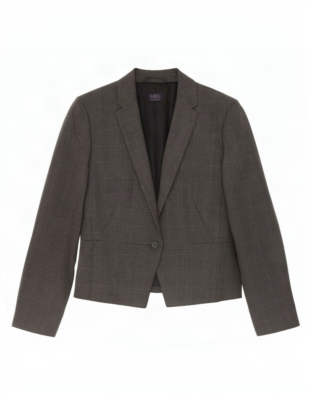 Marks & Spencer Dame 1-knaps blazerjakke UK 12 Medium Grey Houndstooth