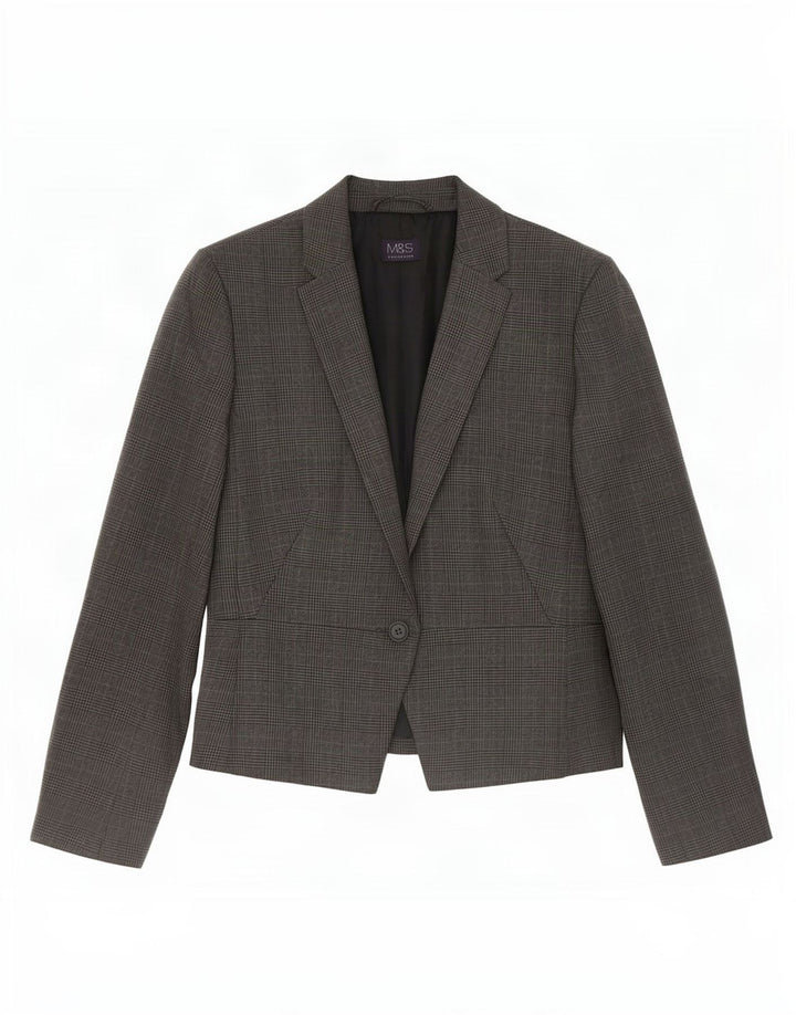 Marks & Spencer Dame 1-knaps blazerjakke UK 12 Medium Grey Houndstooth