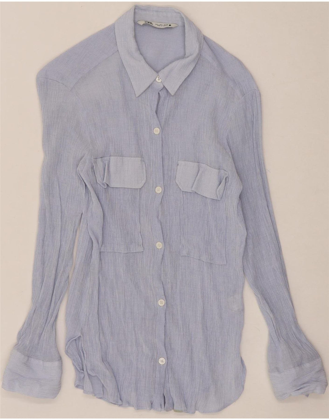 ZARA Womens Shirt Blouse UK 14 Large Blue Viscose Vintage Zara and Second-Hand Zara from Messina Hembry 