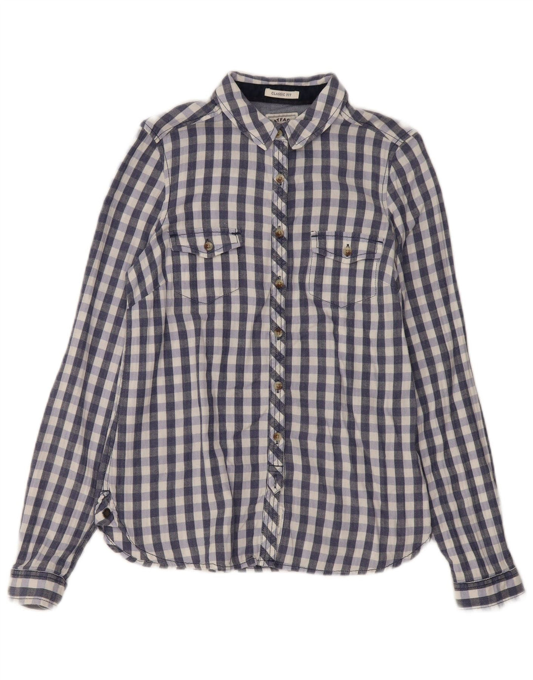 Fat Face Dame Classic Fit Flanell Shirt UK 12 Medium Navy Blue Gingham