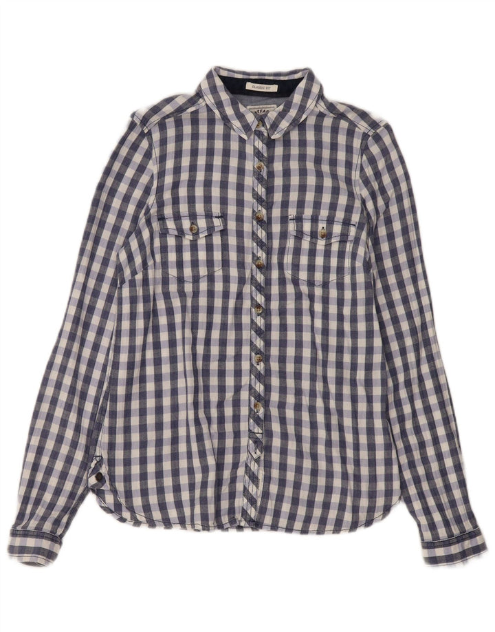 Fat Face Dame Classic Fit Flanell Shirt UK 12 Medium Navy Blue Gingham
