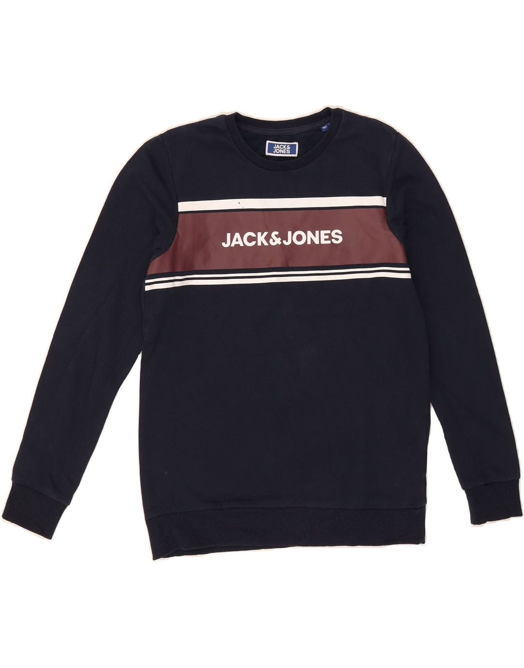 JACK & JONES Boys Sweatshirt Jumper 13-14 Years Navy Blue Colourblock Vintage Jack & Jones and Second-Hand Jack & Jones from Messina Hembry 