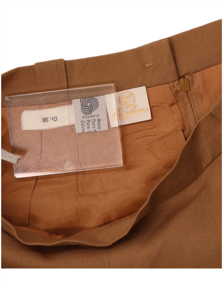 Vintage kvinders højtaljede A-linje nederdel EU 38 Medium W26 Brun Virgin Wool