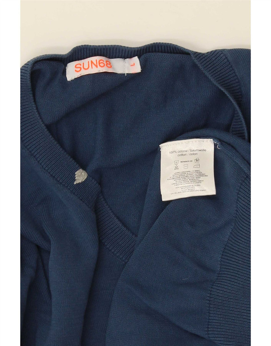 Sun68 Herre V-hals sweater Stor Blå Bomuld Classic