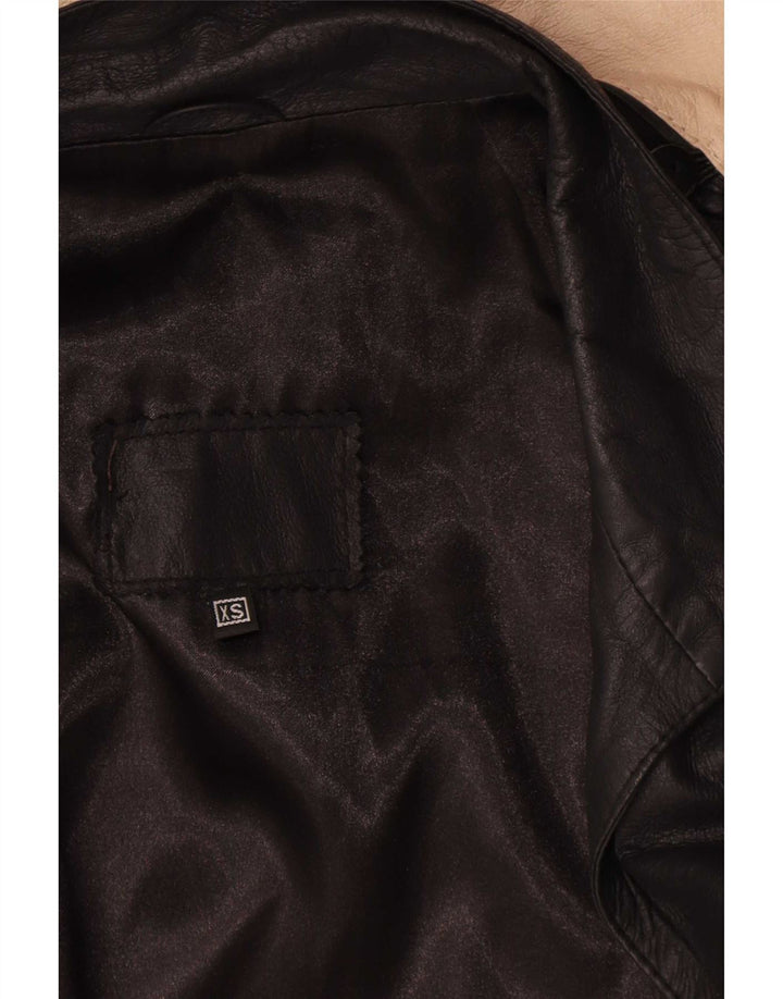 Vintage dameoversize læderfrakke UK 6 XS Sort
