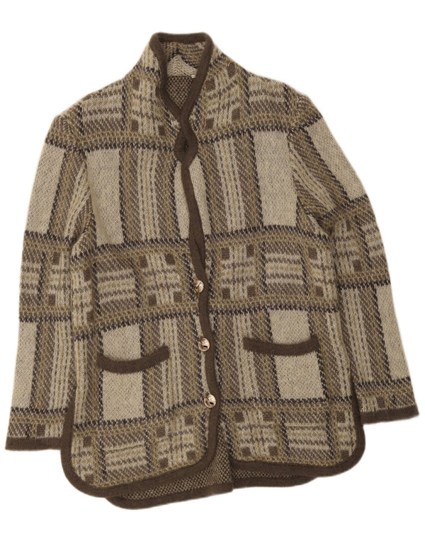 Vintage dame cardigan sweater UK 16 Large Grey Check Wool