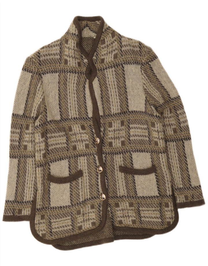 Vintage dame cardigan sweater UK 16 Large Grey Check Wool