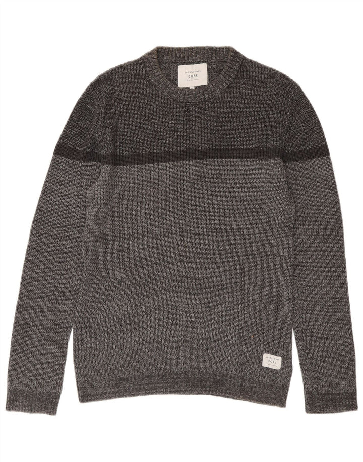 JACK & JONES Mens Core Crew Neck Jumper Sweater Medium Grey Colourblock