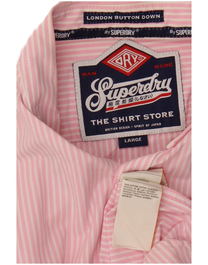 Superdry Kortærmet Herreskjorte Stor Pink Stribet Bomuld