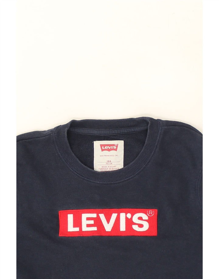 LEVI'S Boys Graphic Sweatshirt Jumper 11-12 Years Navy Blue Cotton | Vintage Levi's | Thrift | Second-Hand Levi's | Used Clothing | Messina Hembry 