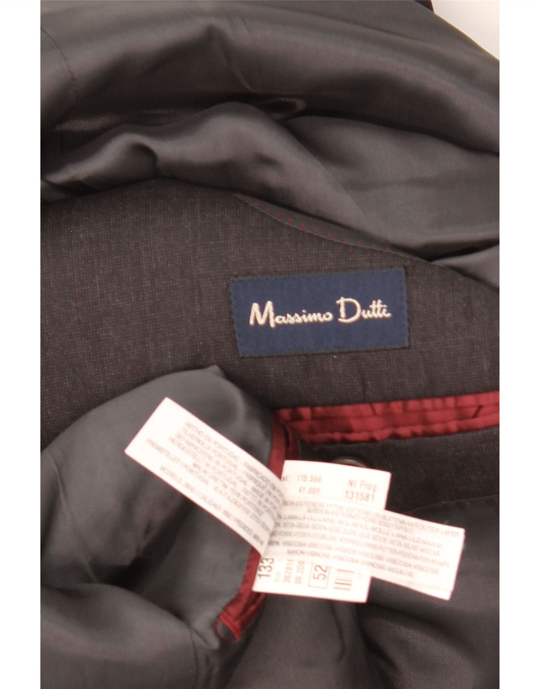 Massimo Dutti Herre 3-knaps blazerjakke EU 52 Stor sort uld